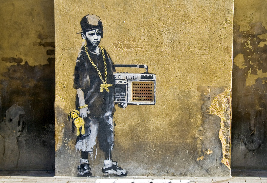 BANKSY - Hip Hop Kid Gangsta - Canvas Wall Art Framed Print - Various sizes