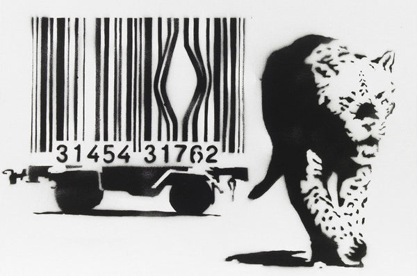 Banksy Barcode Leopard - Canvas Wall Art Framed Print - Various Sizes