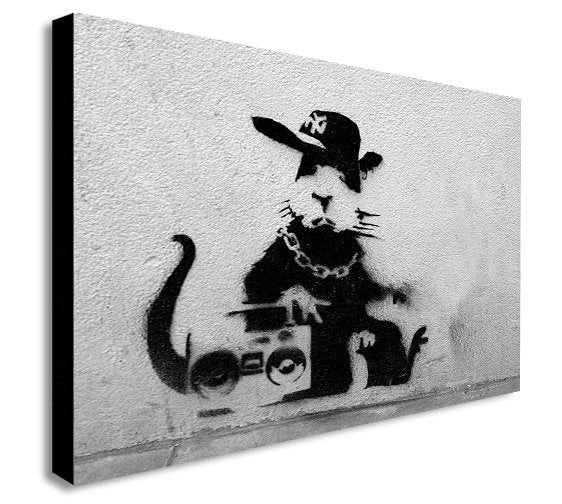 Banksy Rat Rapper - Canvas Wall Art Framed Print - Various Sizes