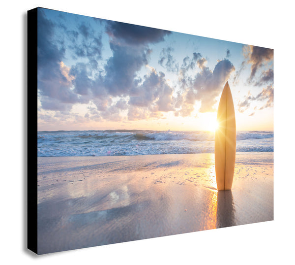 Surfboard - Beach Sunset - Canvas Wall Art Print. Various Sizes