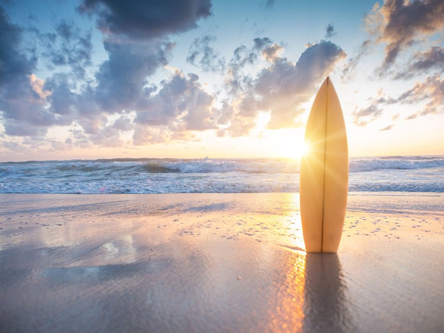Surfboard - Beach Sunset - Canvas Wall Art Print. Various Sizes