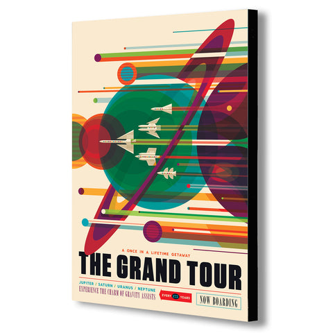 The Grand Tour - NASA Space, Saturn, Retro, Vintage Style Canvas Wall Art Framed Print.