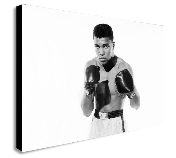 Muhammad Ali - Young Black and White Canvas Wall Art Framed Print - Various Sizes