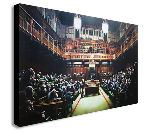 Banksy - Chimps Houses Of Parliament - Canvas Wall Art Print - Various Sizes