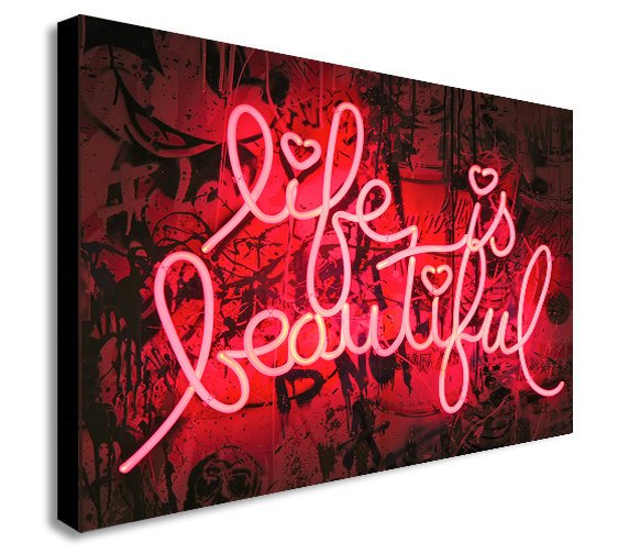 Life Is Beautiful Neon Lights - Canvas Wall Art Print - Various Sizes