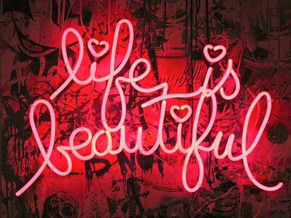 Life Is Beautiful Neon Lights - Canvas Wall Art Print - Various Sizes
