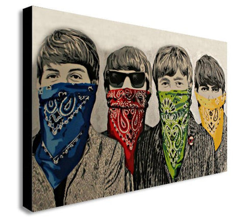 Banksy Beatles - Bandanas - Graffiti Canvas Framed Wall Art- Various Sizes