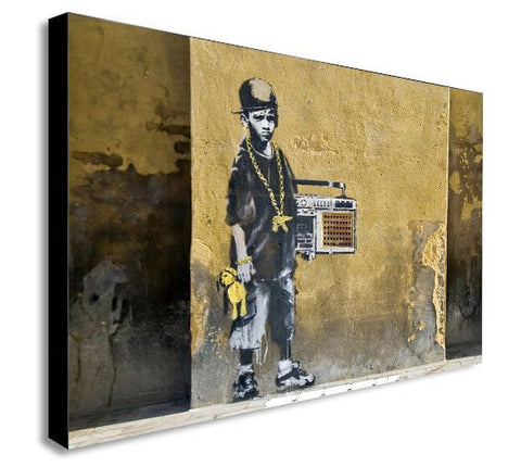 BANKSY - Hip Hop Kid Gangsta - Canvas Wall Art Framed Print - Various sizes