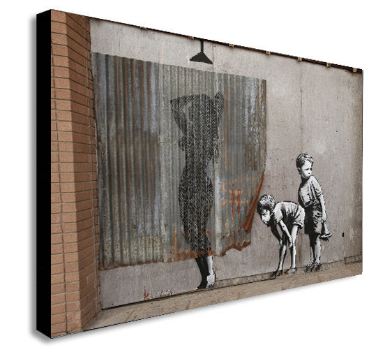 Banksy - Lady Shower - Peeping Tom Boys - Canvas Wall Art Print - Various Sizes