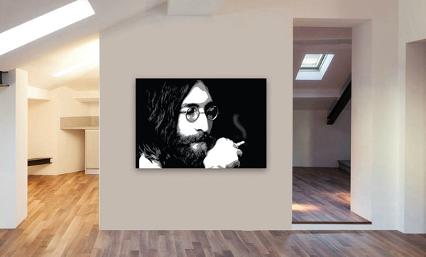 John Lennon Smoking - The Beatles - Canvas Wall Art Framed Print - Various Sizes