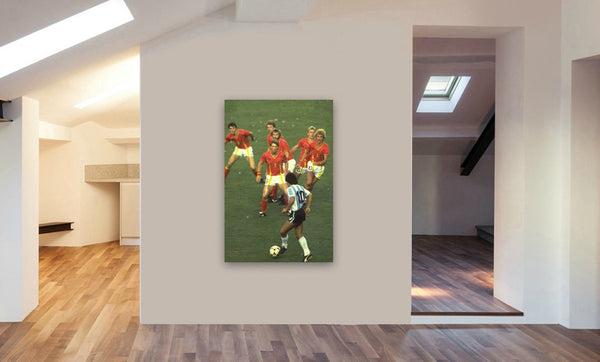 Diego Maradona taking on six Belgium players - Canvas Wall Art Print - Various Sizes