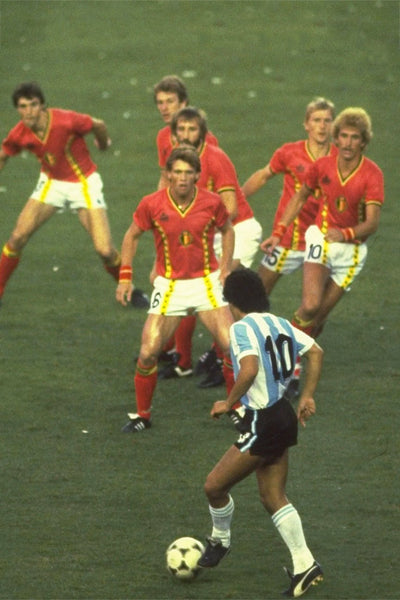 Diego Maradona taking on six Belgium players - Canvas Wall Art Print - Various Sizes