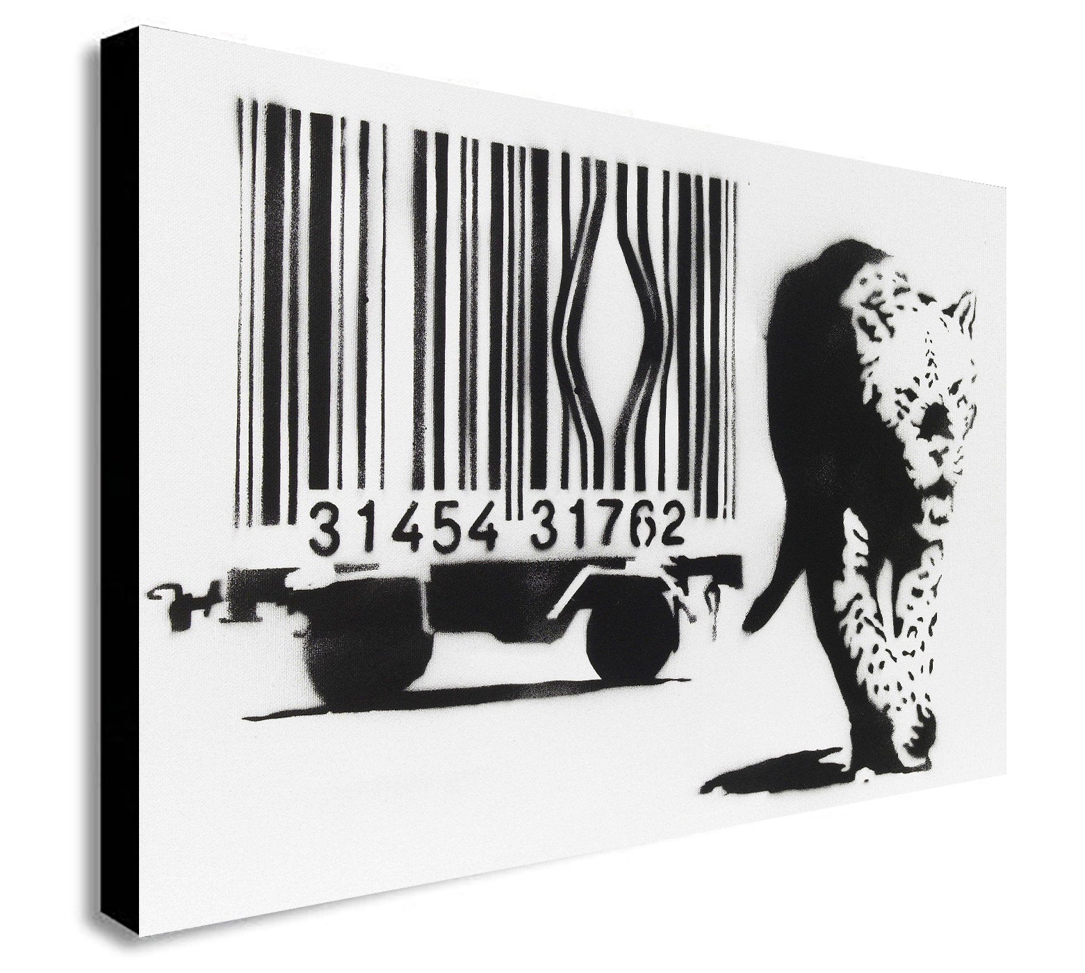 Banksy Barcode Leopard - Canvas Wall Art Framed Print - Various Sizes