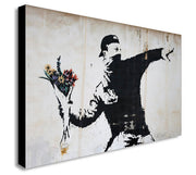BANKSY - Flower Thrower - Canvas Wall Art Framed Print - Various Sizes