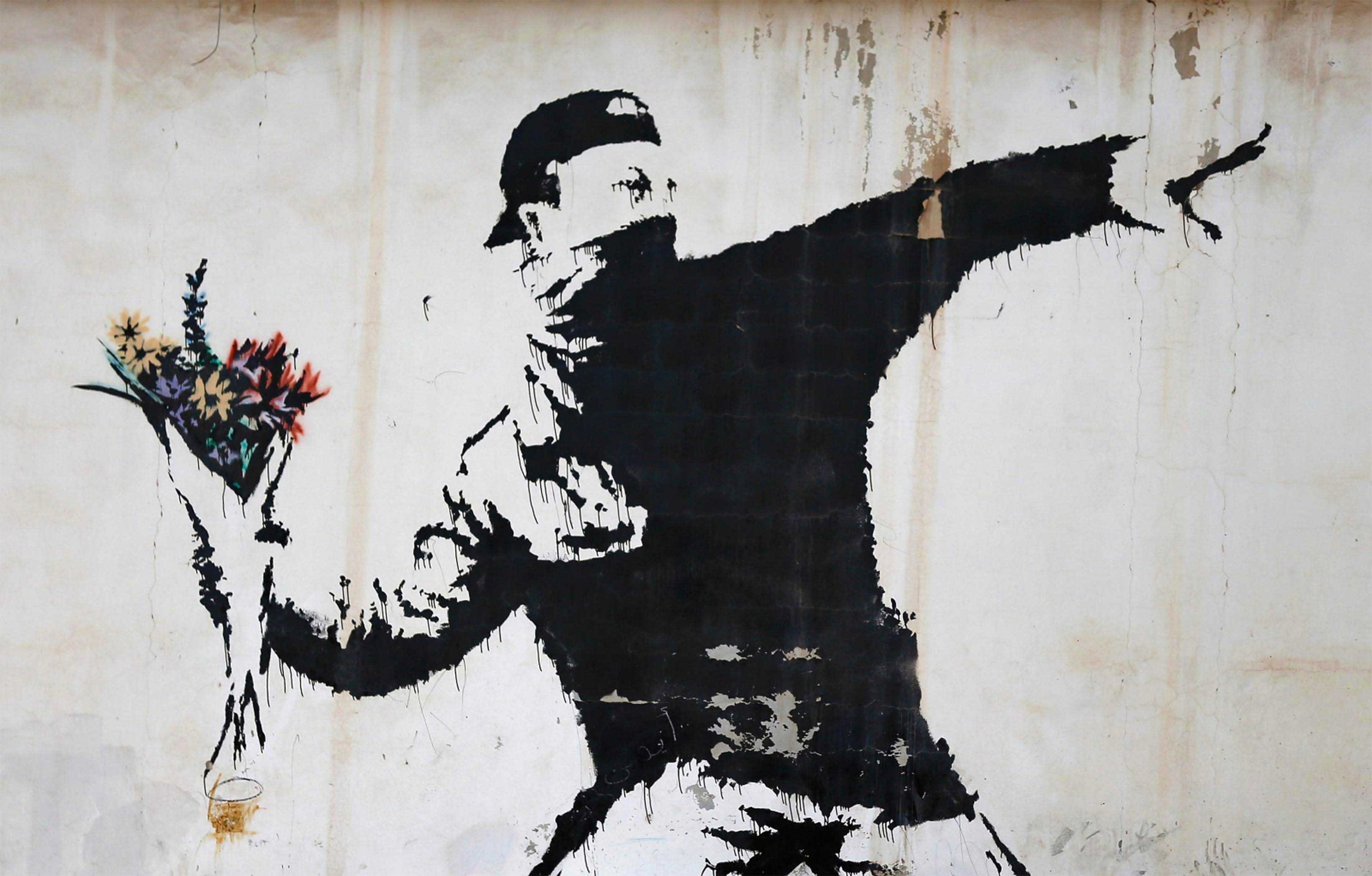 BANKSY - Flower Thrower - Canvas Wall Art Framed Print - Various Sizes