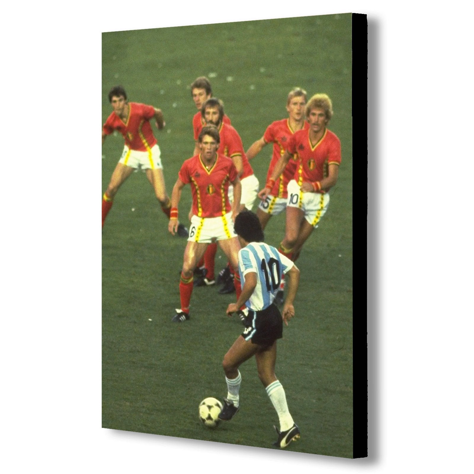 Diego Maradona taking on six Belgium players - Canvas Wall Art Print - Various Sizes