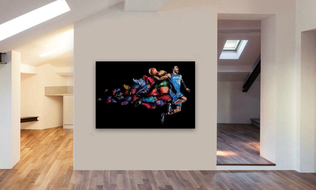 Basketball - Slam Dunk - Canvas Wall Art Framed Print - Various Sizes