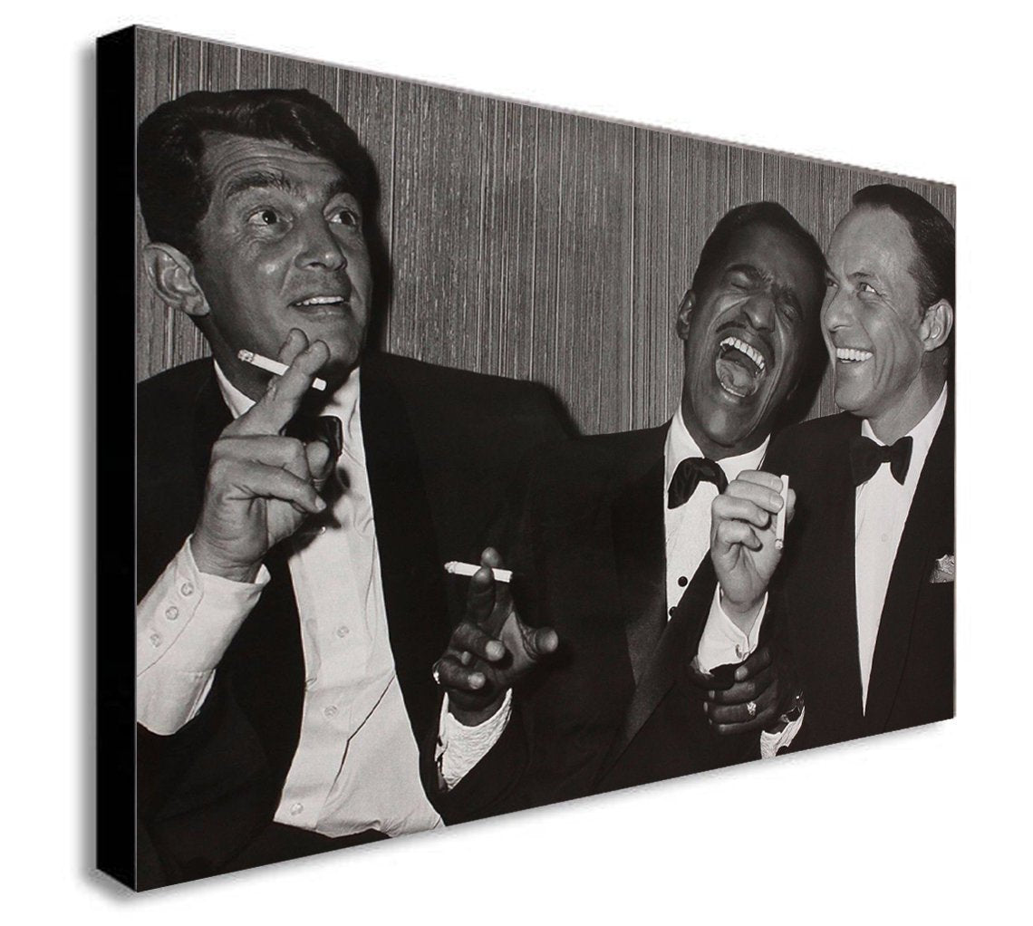 Dean Martin, Sammy Davis Jr. And Frank Sinatra Laughing - Canvas Wall Art Framed Print - Various Sizes