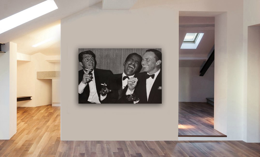 Dean Martin, Sammy Davis Jr. And Frank Sinatra Laughing - Canvas Wall Art Framed Print - Various Sizes