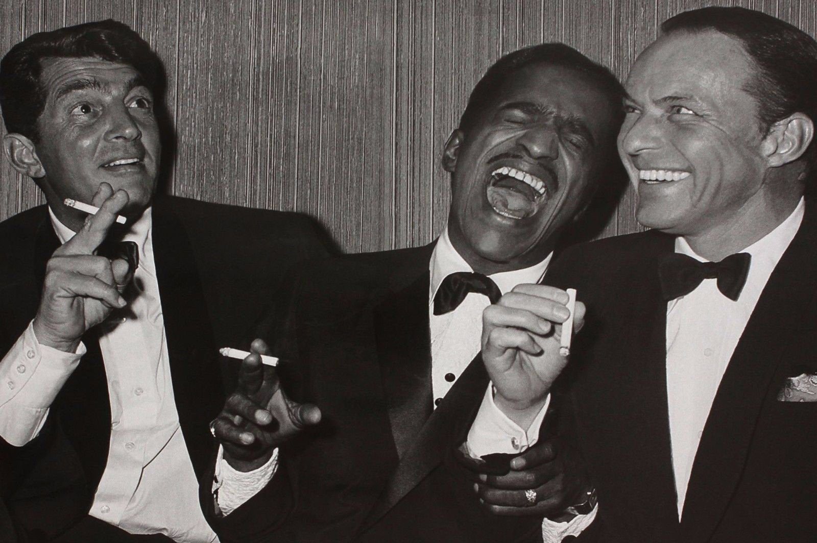 Dean Martin, Sammy Davis Jr. And Frank Sinatra Laughing - Canvas Wall Art Framed Print - Various Sizes