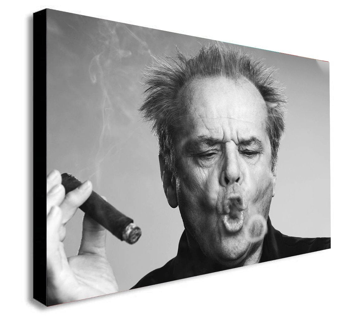 Jack Nicholson Smoking - Canvas Wall Art Framed Print - Various Sizes