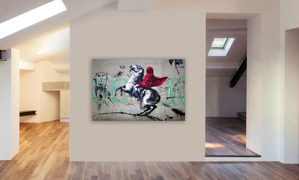 Banksy Napoleon Crossing The Alps - CANVAS WALL ART Framed Print - Various Sizes