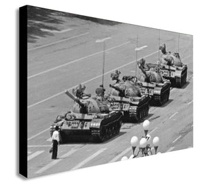 The Tank Man Tiananmen Square- Black And White Canvas Wall Art Framed Print - Various Sizes