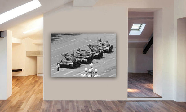 The Tank Man Tiananmen Square- Black And White Canvas Wall Art Framed Print - Various Sizes