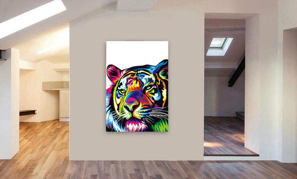 Tiger Abstract Pop Art Canvas Wall Art Framed Print - Various Sizes
