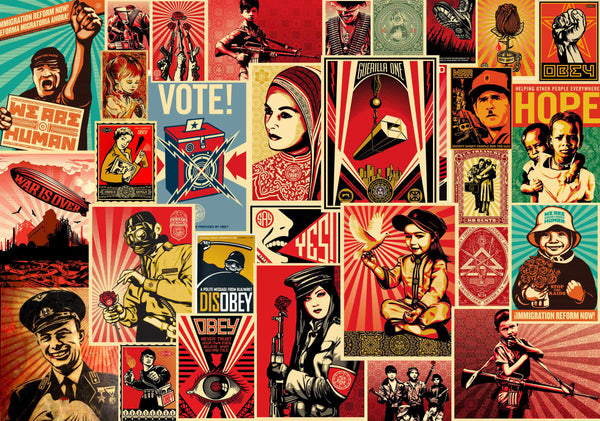 Obey War Collage - Canvas Wall Art Framed Print - Various Sizes