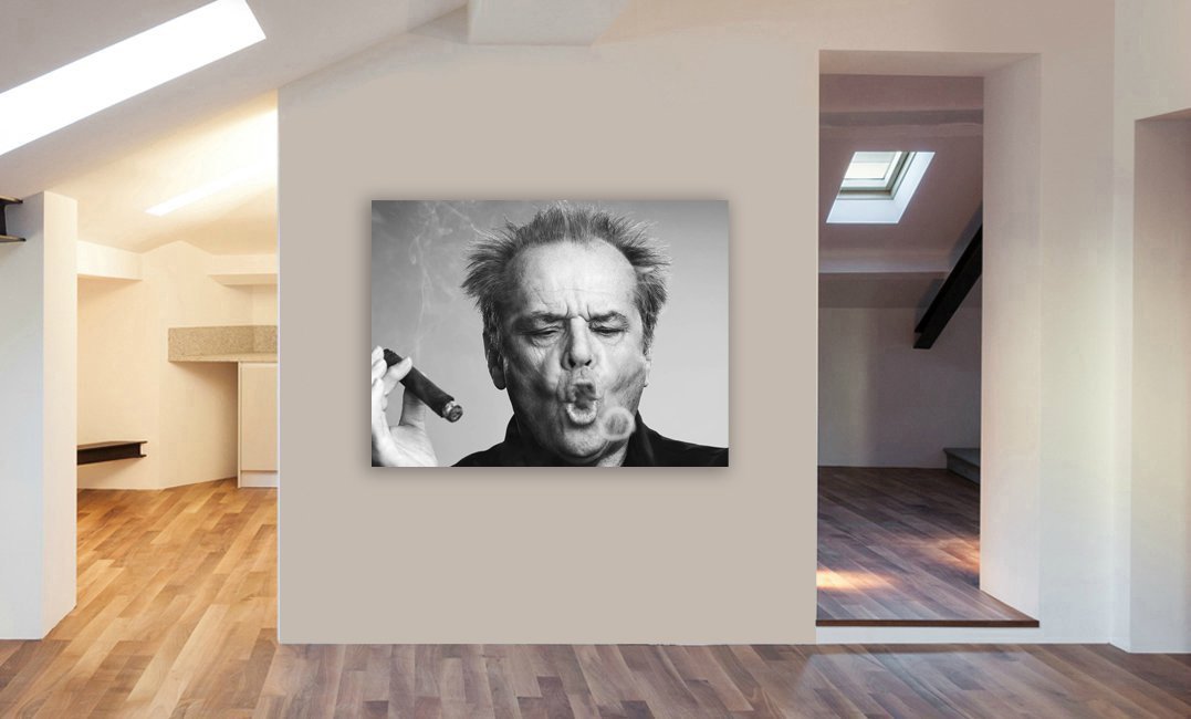 Jack Nicholson Smoking - Canvas Wall Art Framed Print - Various Sizes