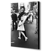 Sailor Kissing Nurse In Times Square Black And White Canvas Wall Art Framed Print