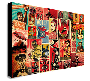Obey War Collage - Canvas Wall Art Framed Print - Various Sizes