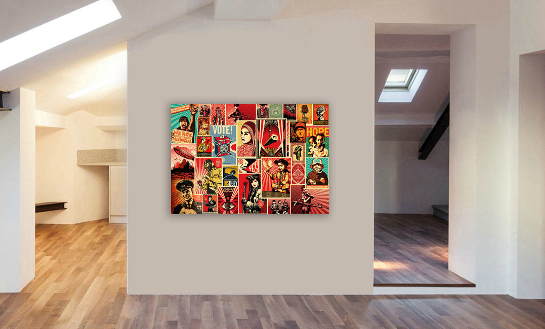 Obey War Collage - Canvas Wall Art Framed Print - Various Sizes