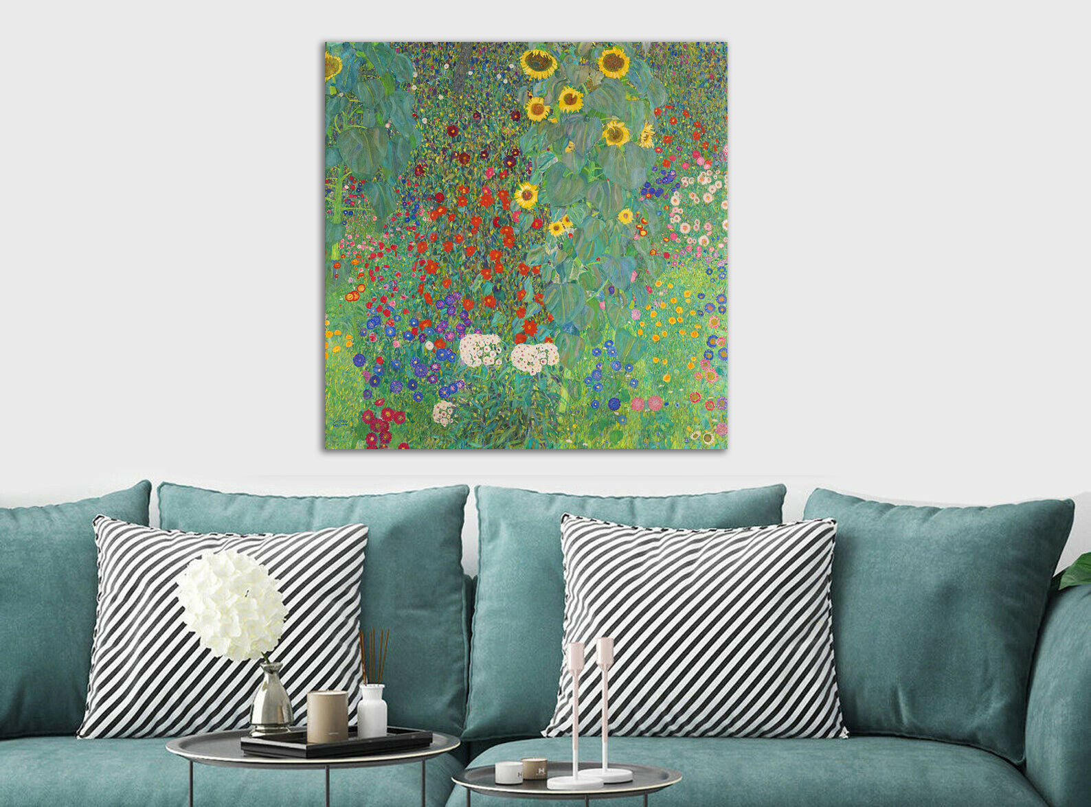 Gustav Klimt Farm Garden with Sunflowers - Framed Canvas Wall Art Print - Various Sizes