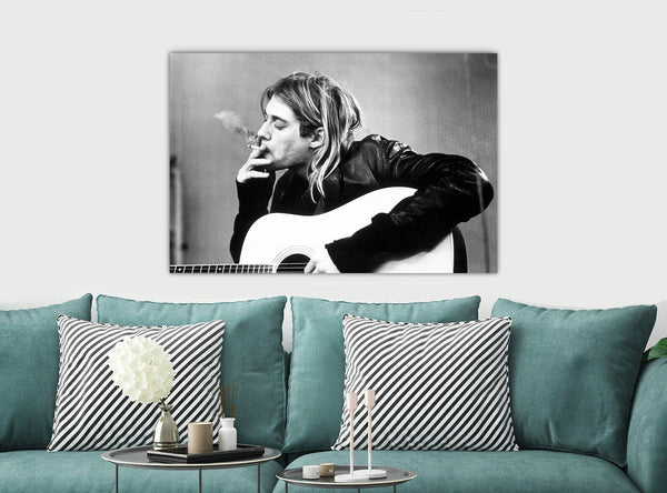Kurt Cobain Smoking - Nirvana Rock Band - Canvas Wall Art Print - Various Sizes