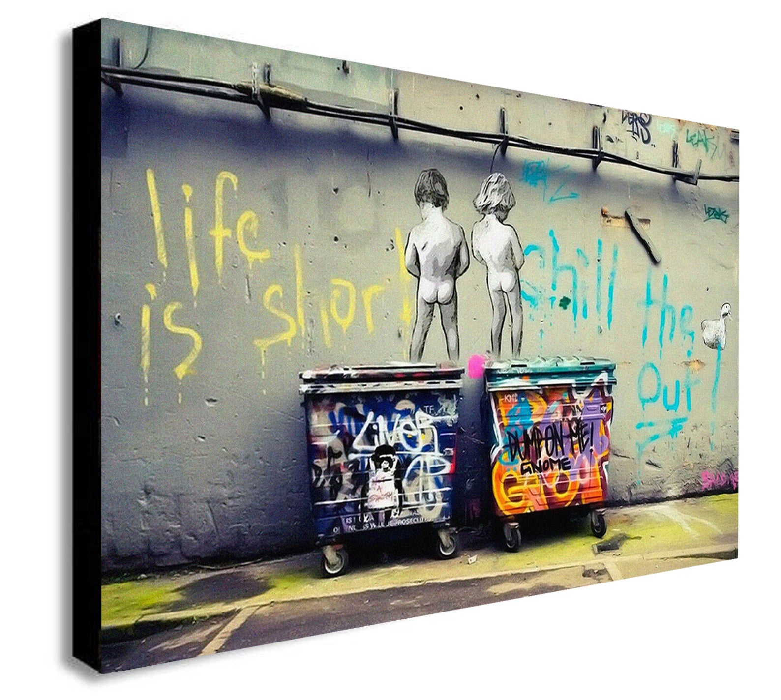 Life is Short Graffiti - Banksy Style - Canvas Wall Art Framed Print - Various Sizes
