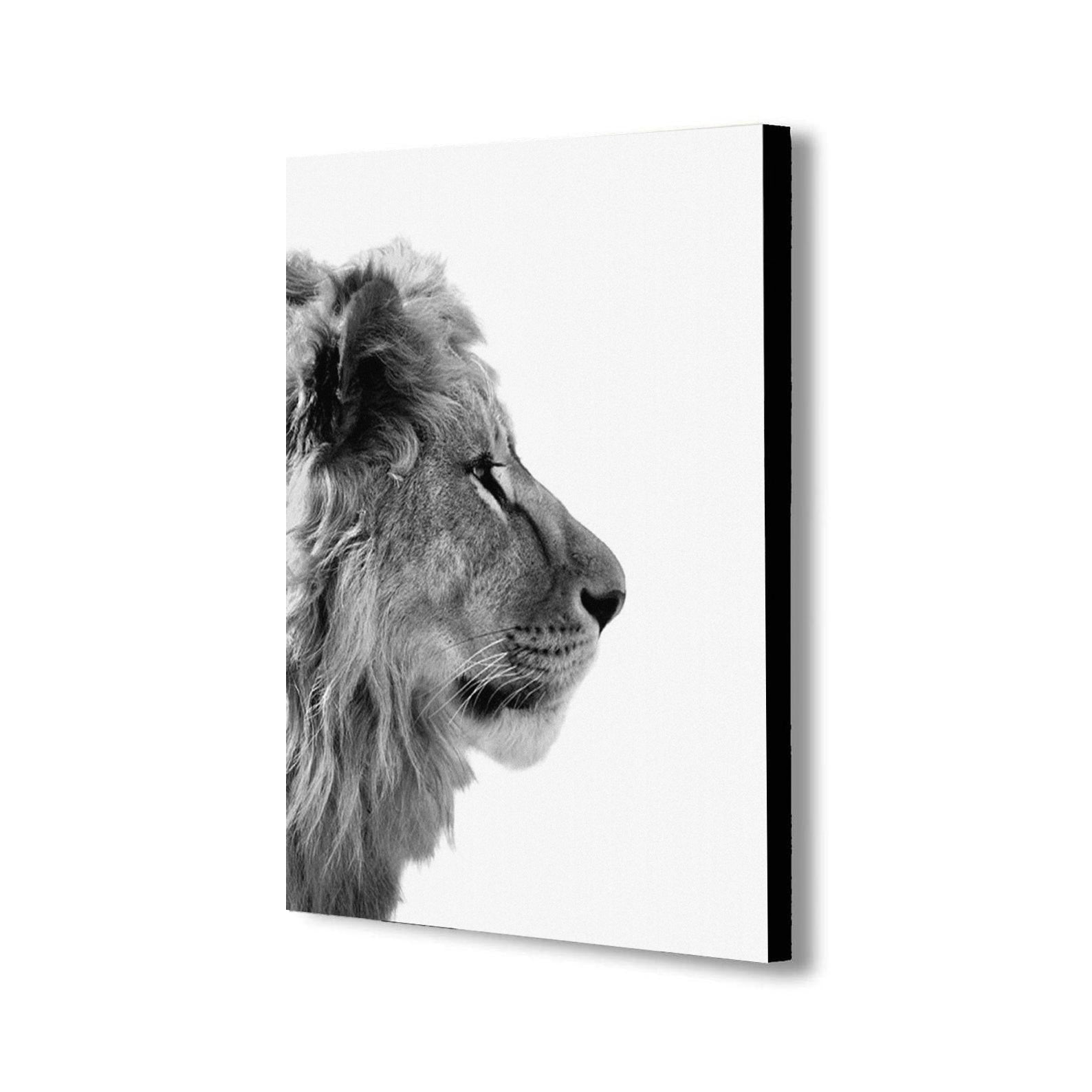 Lion Side On - Portrait - Canvas Wall Art Framed Print - Various Sizes