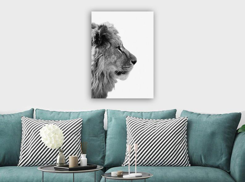 Lion Side On - Portrait - Canvas Wall Art Framed Print - Various Sizes