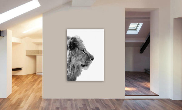 Lion Side On - Portrait - Canvas Wall Art Framed Print - Various Sizes