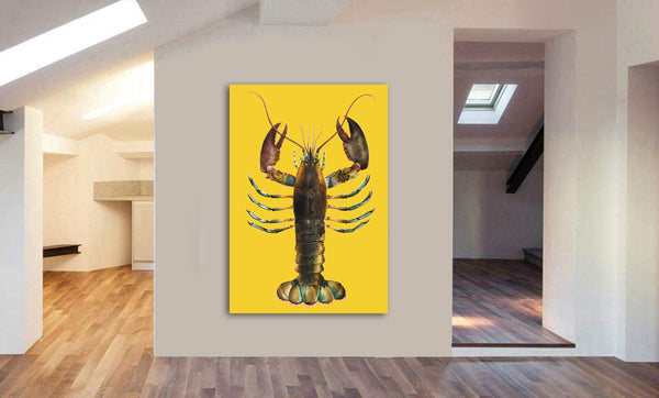 Lobster Yellow - Vintage - Canvas Wall Art Framed Print - Various Sizes