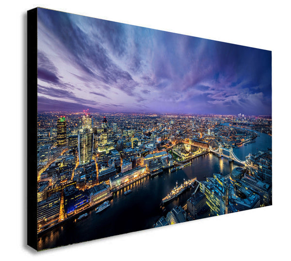 London Skyline At Night - Canvas Wall Art Framed Print. Various Sizes