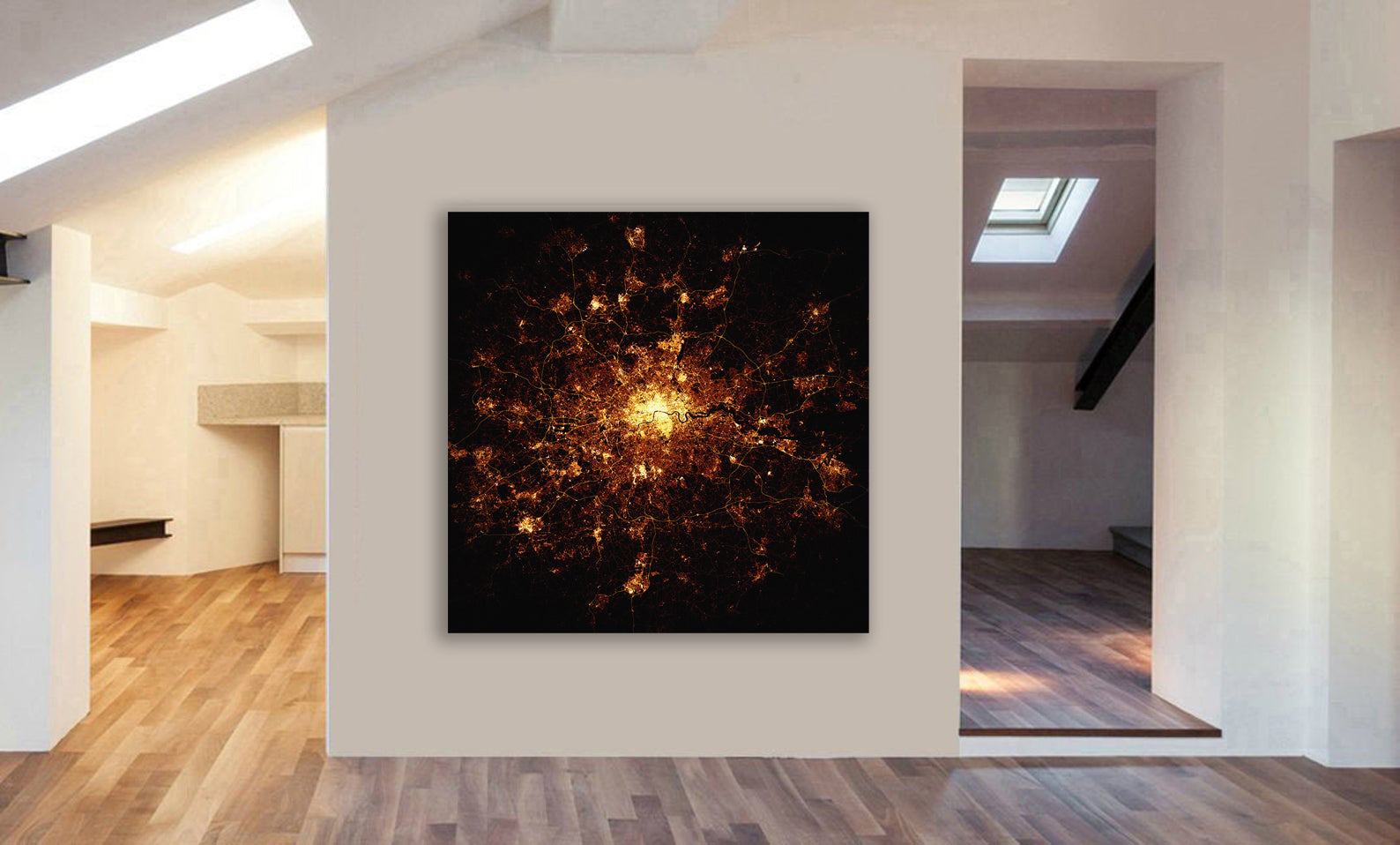 London At Night From Above - Canvas Wall Art Framed Print - Various Sizes