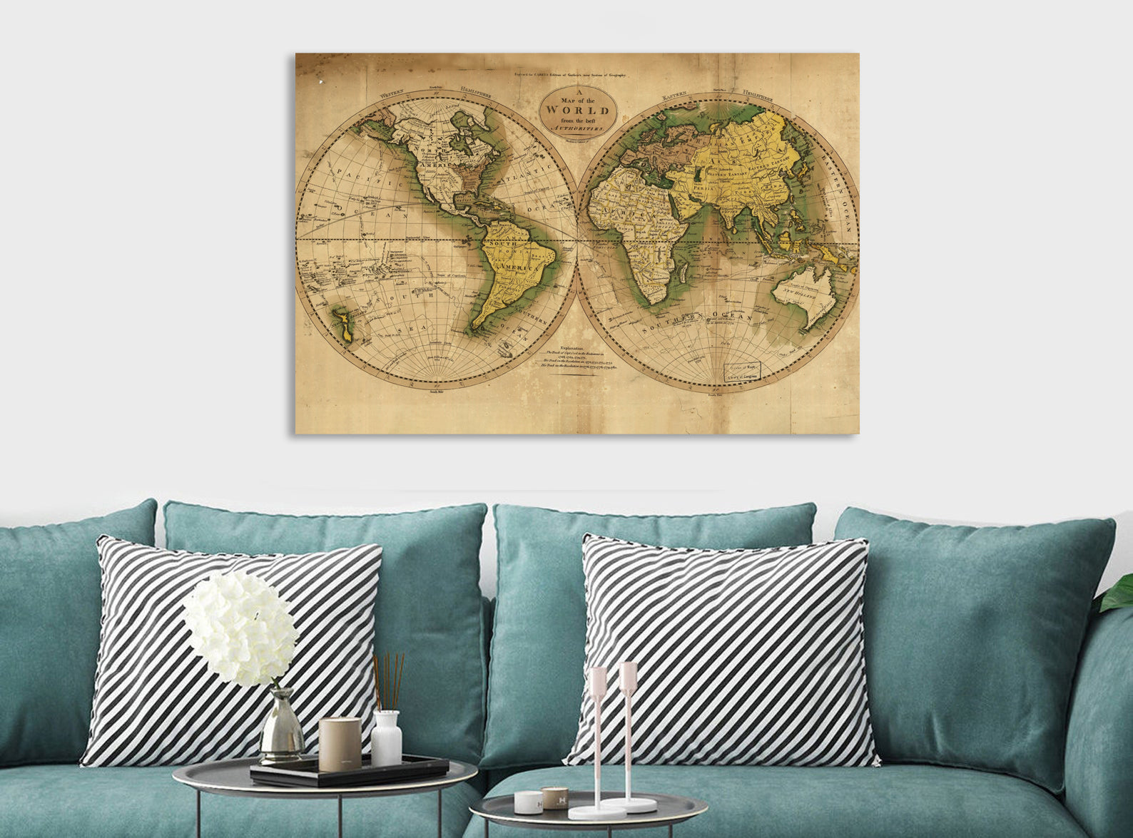 The World Map Vintage - Canvas Wall Art Framed Print. Various Sizes