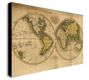 The World Map Vintage - Canvas Wall Art Framed Print. Various Sizes