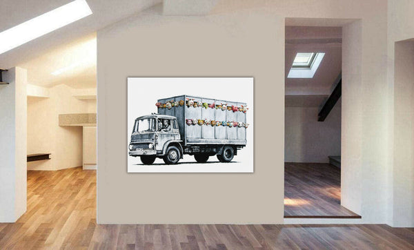Banksy Street Art - Meat Truck - CANVAS WALL ART Framed Print - Various Sizes
