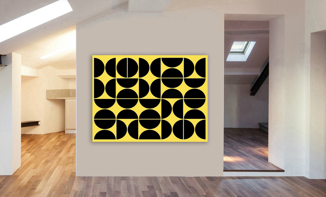 Geometric Yellow Mid Century - Canvas Wall Art Framed Print - Various Sizes