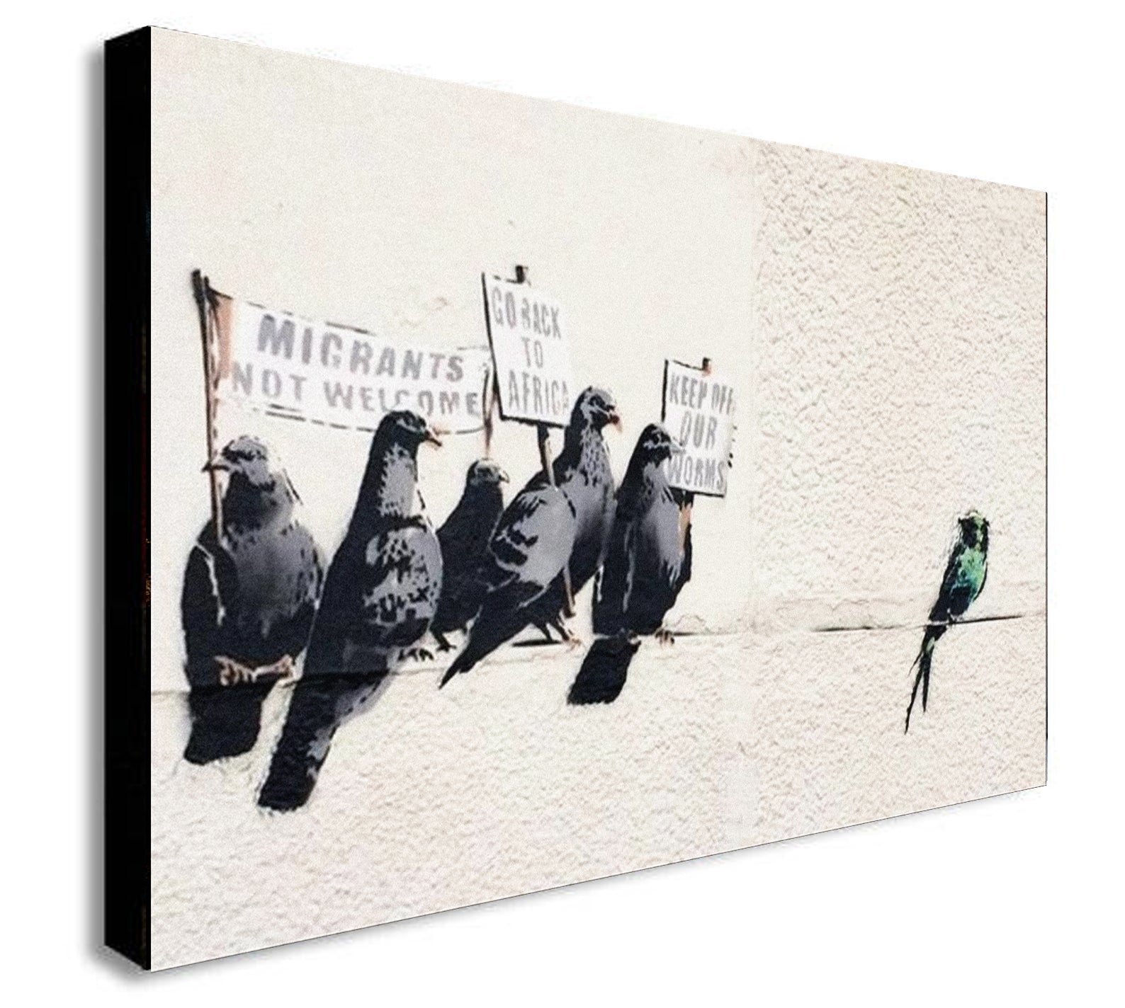 Banksy - Anti-Immigrant - Keep Off Our Worms - Canvas Wall Art Framed Print - Various Sizes