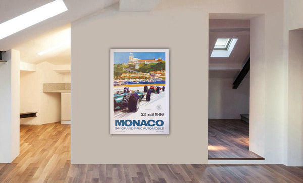 Monaco Grand Prix 1966 Vintage - Canvas Wall Art Framed Print - Various Sizes