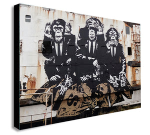 Banksy - Three Wise Monkeys - Canvas Wall Art Framed Print- Various Sizes